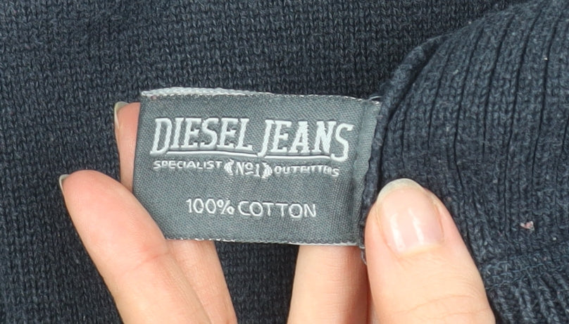 Diesel Men's Black Cotton Crew Neck Pullover Jumper XL