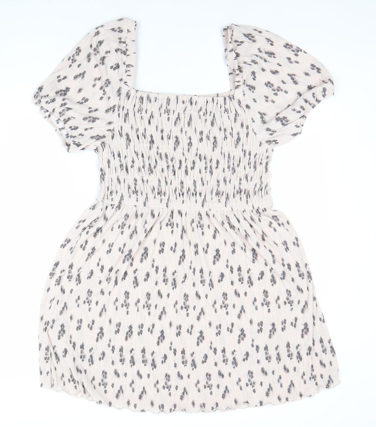 Primark Women Beige Animal Print Smocked Skater Dress L