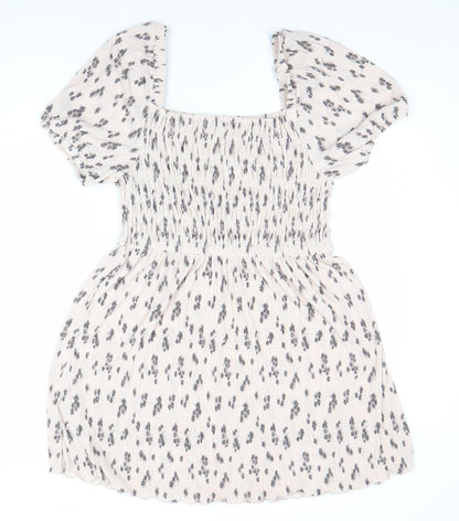 Primark Women Beige Animal Print Smocked Skater Dress L
