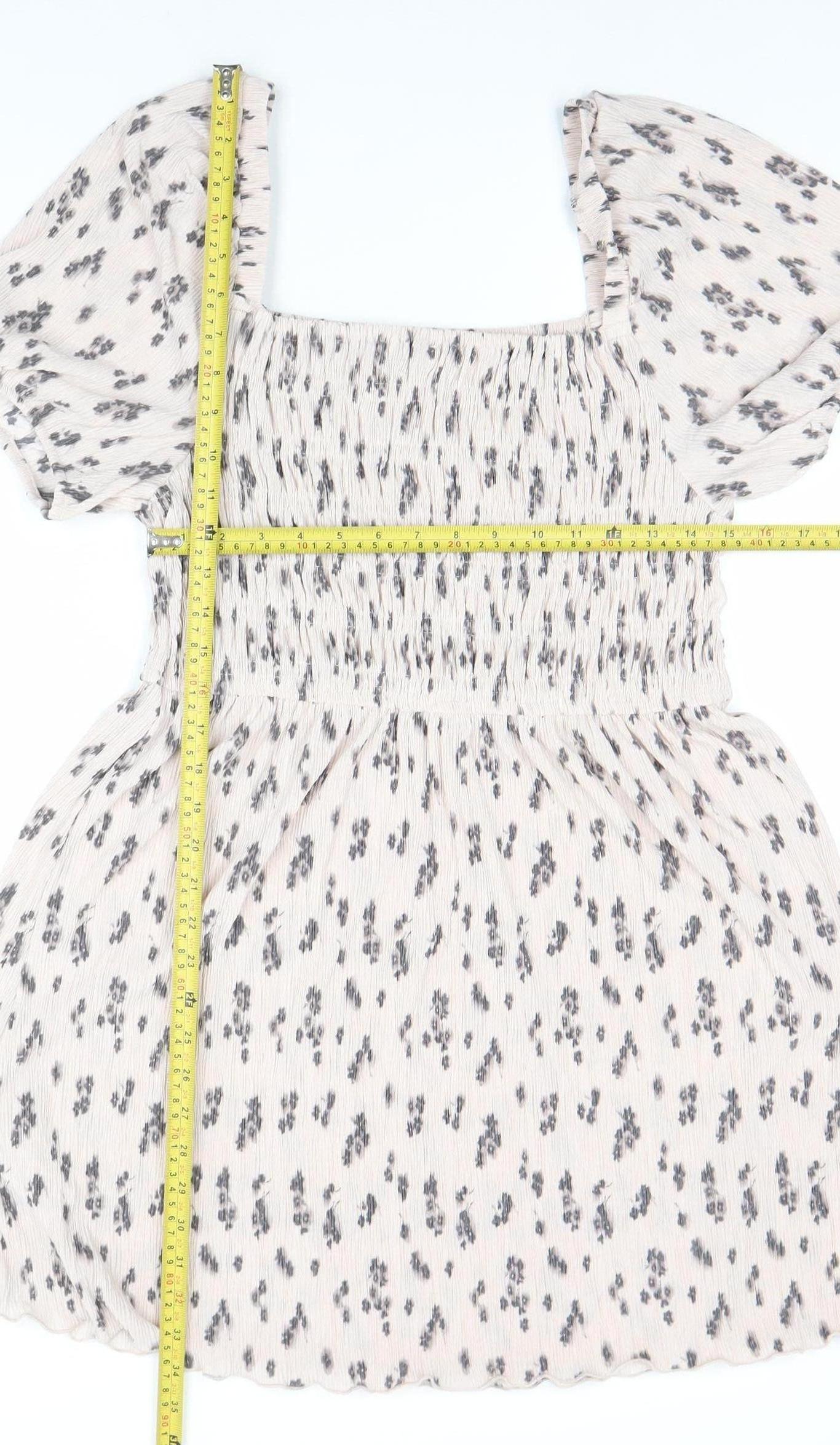 Primark Women Beige Animal Print Smocked Skater Dress L