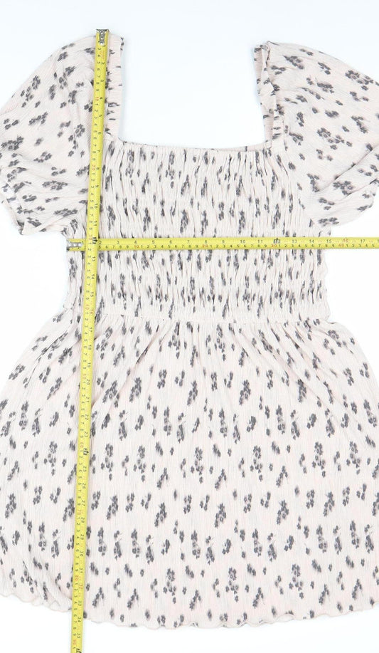 Primark Women Beige Animal Print Smocked Skater Dress L