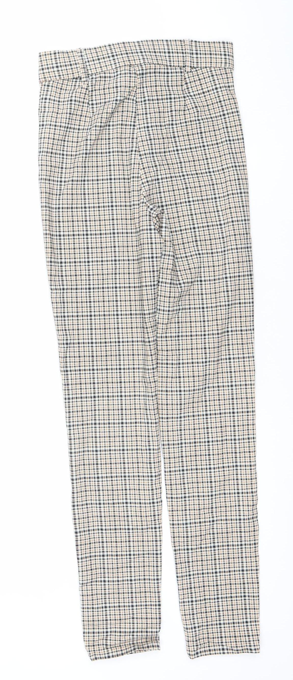 Primark Women’s Beige Check Trousers Size 10 Elastic Waist Stretch