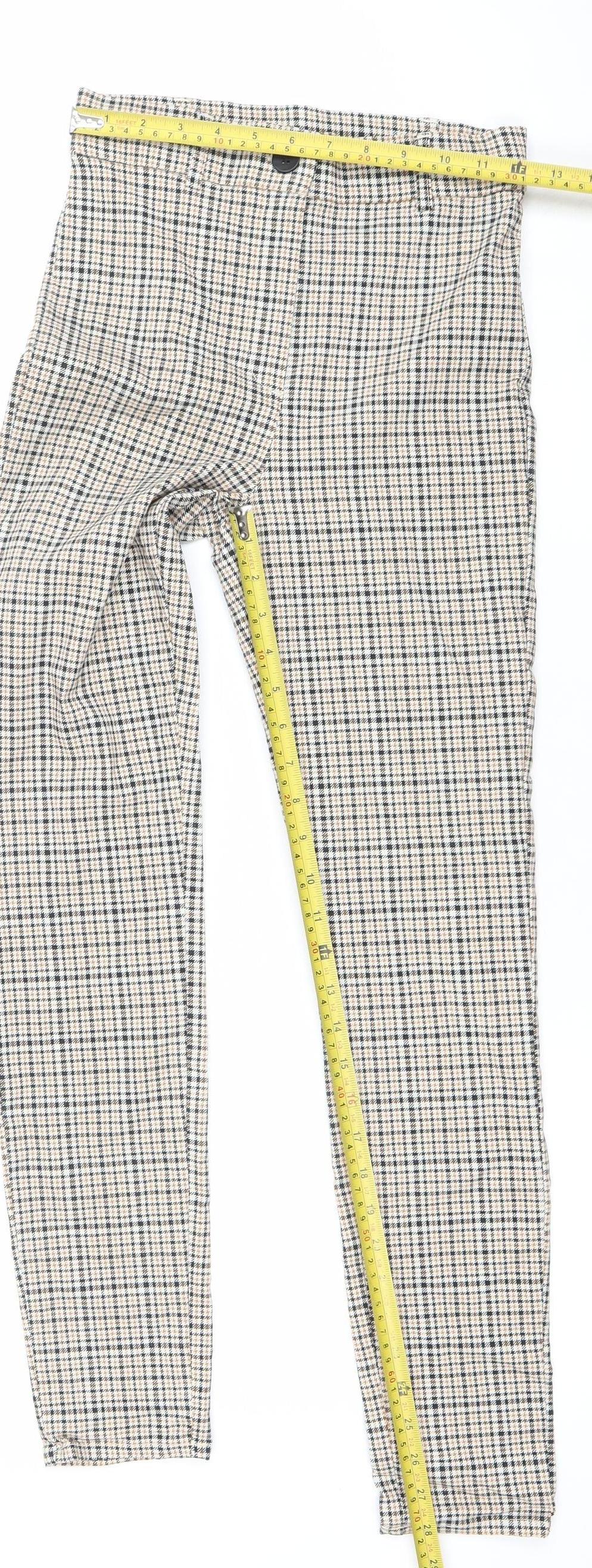 Primark Women’s Beige Check Trousers Size 10 Elastic Waist Stretch