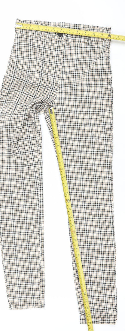 Primark Women’s Beige Check Trousers Size 10 Elastic Waist Stretch