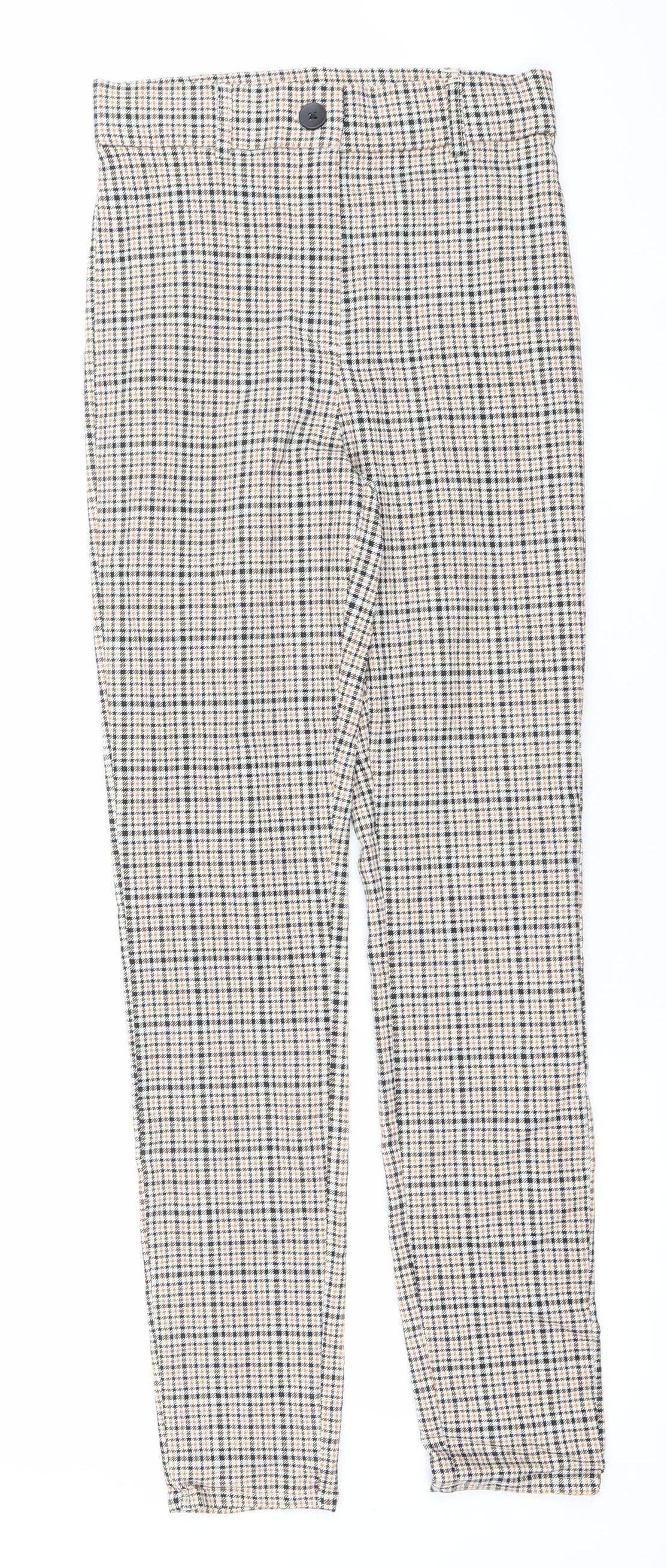 Primark Women’s Beige Check Trousers Size 10 Elastic Waist Stretch