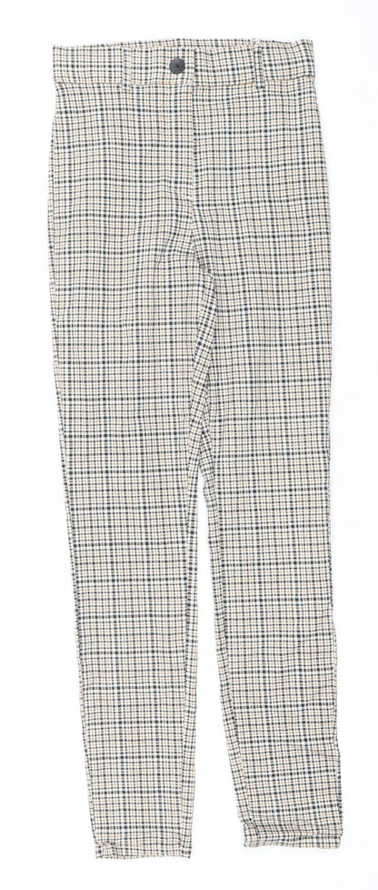 Primark Women’s Beige Check Trousers Size 10 Elastic Waist Stretch