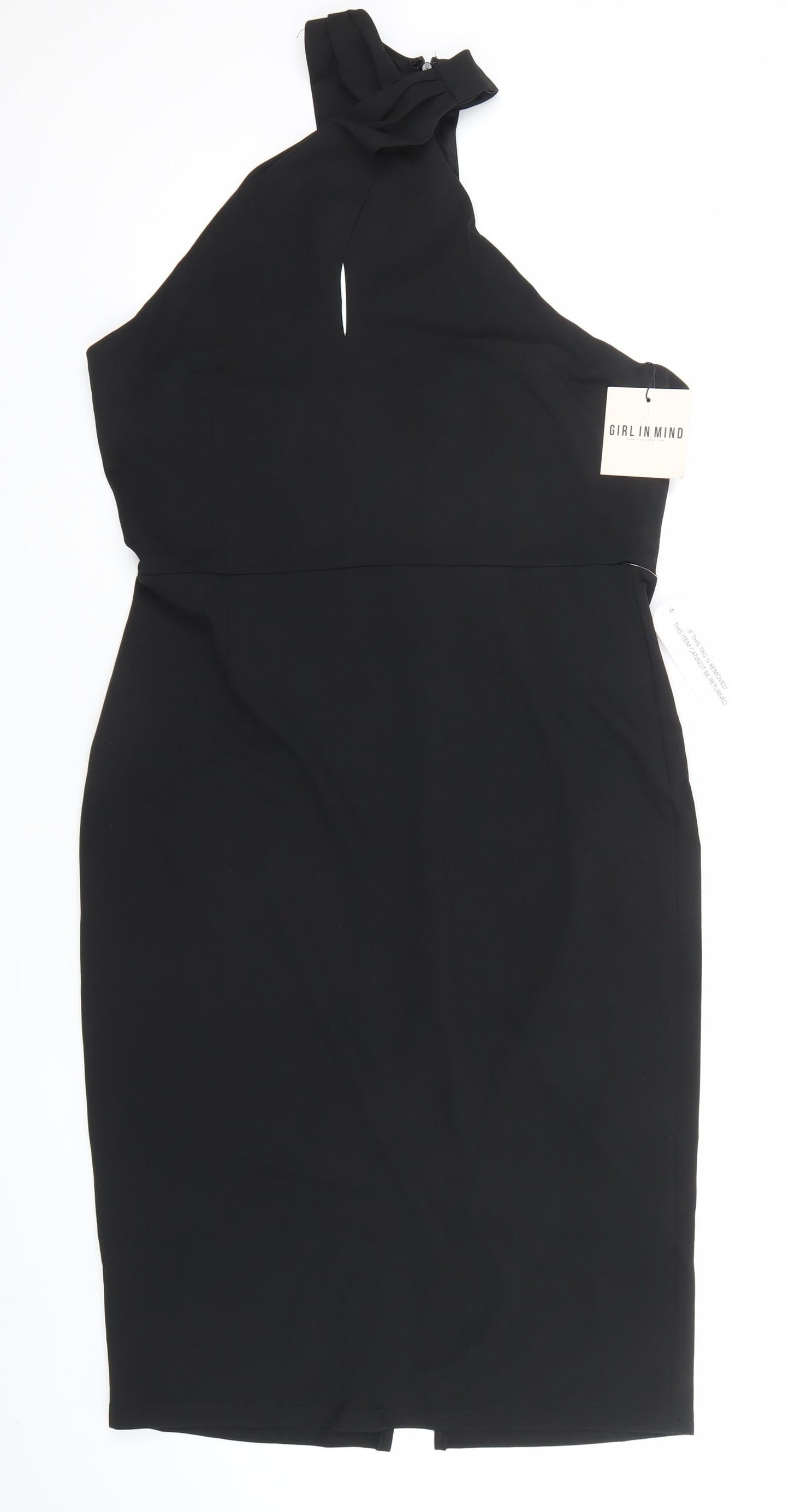 Girl In Mind Women Black Bodycon One Shoulder Knee Length Dress Size 16