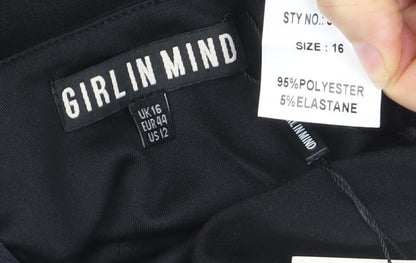 Girl In Mind Women Black Bodycon One Shoulder Knee Length Dress Size 16