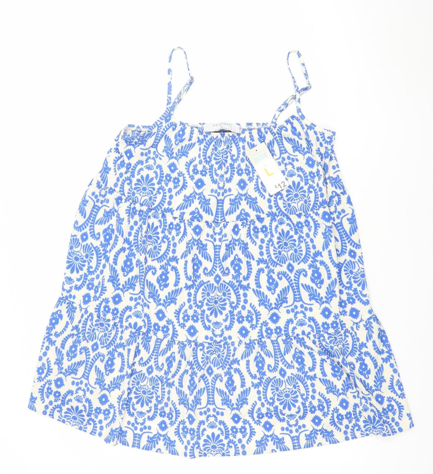 Primark Women Blue Floral Slip Dress Size L Lightweight Summer