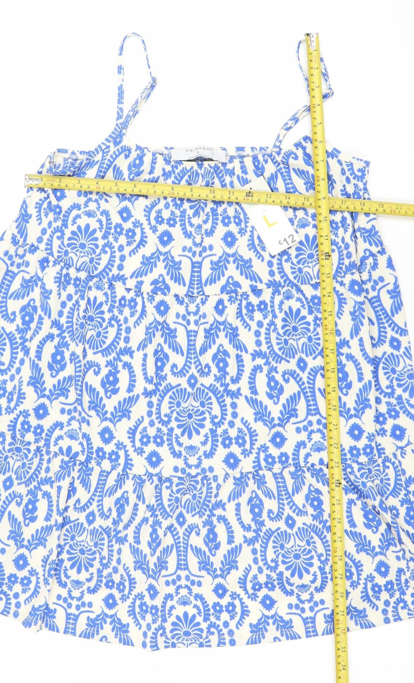 Primark Women Blue Floral Slip Dress Size L Lightweight Summer