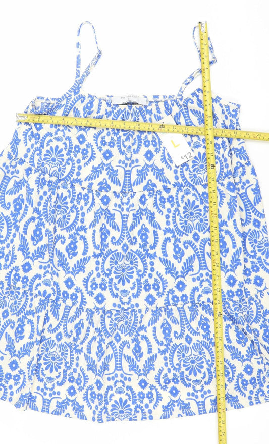 Primark Women Blue Floral Slip Dress Size L Lightweight Summer