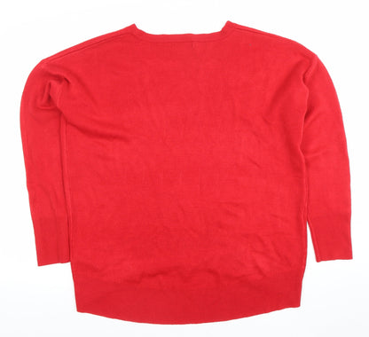 Primark Women's Red Acrylic Knit Crew Neck Pullover Jumper M