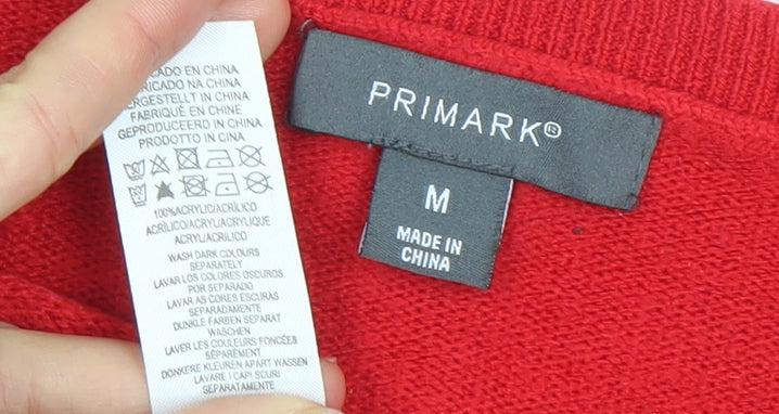 Primark Women's Red Acrylic Knit Crew Neck Pullover Jumper M