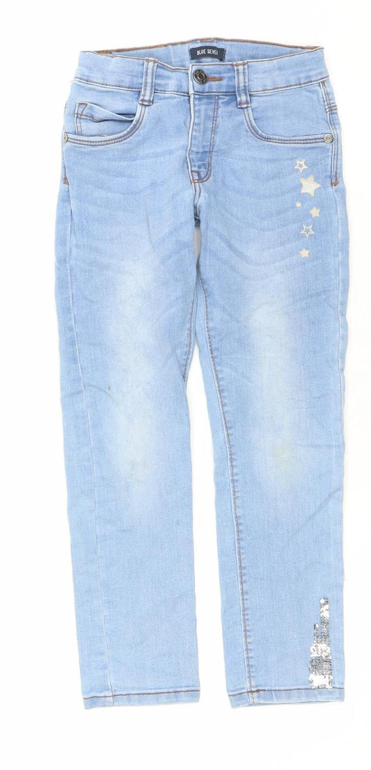 Girls UK Size 6 Years Blue Seven Regular Fit Skinny Jeans