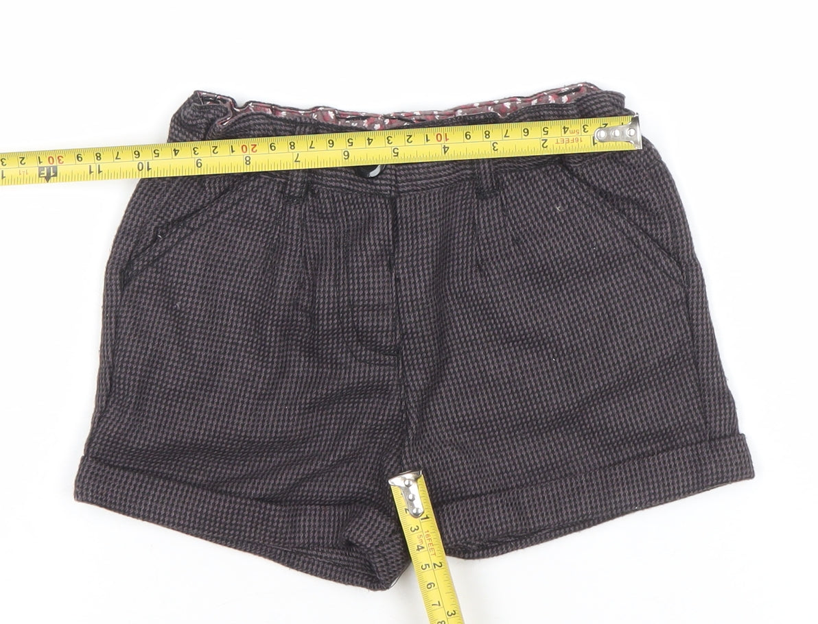 F&F Girls Grey Check Chino Shorts 2-3 Years Cotton Blend Elastic Waist