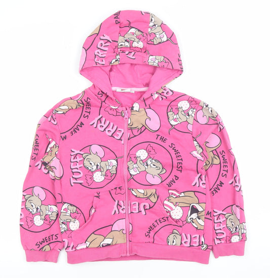 Girls UK Size 8 Years Tom and Jerry Pink Full Zip Hoodie