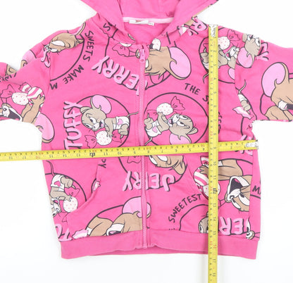Girls UK Size 8 Years Tom and Jerry Pink Full Zip Hoodie