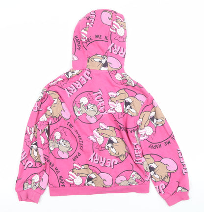 Girls UK Size 8 Years Tom and Jerry Pink Full Zip Hoodie