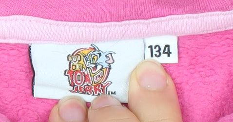 Girls UK Size 8 Years Tom and Jerry Pink Full Zip Hoodie