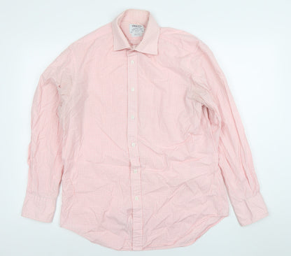 T.M. Lewin Men's Pink Check Cotton Long Sleeve Button-Up Shirt 15.5in Regular Fit
