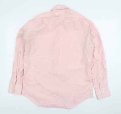 T.M. Lewin Men's Pink Check Cotton Long Sleeve Button-Up Shirt 15.5in Regular Fit