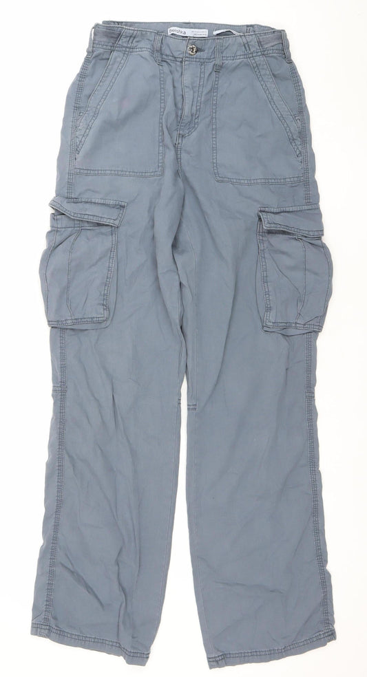 Bershka Women’s Grey Cargo Cotton Trousers UK 6 Casual Utility Style