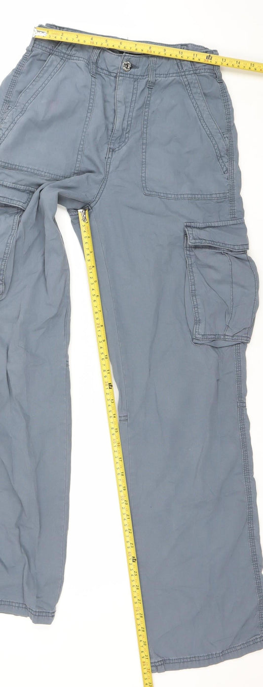 Bershka Women’s Grey Cargo Cotton Trousers UK 6 Casual Utility Style