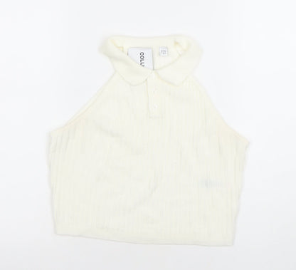 Womens UK Size 12 COLLUSION Ivory Cropped Polo