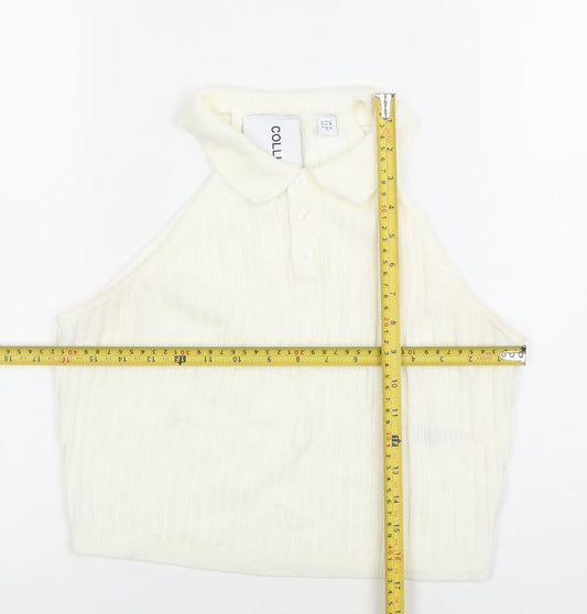 Womens UK Size 12 COLLUSION Ivory Cropped Polo