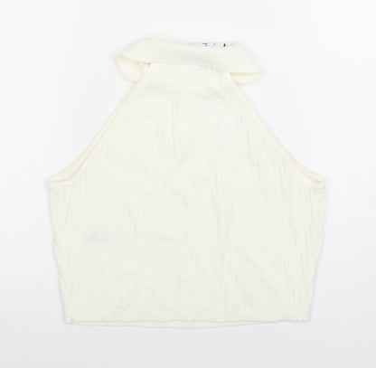 Womens UK Size 12 COLLUSION Ivory Cropped Polo