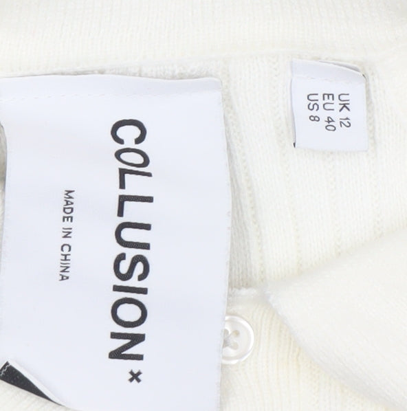 Womens UK Size 12 COLLUSION Ivory Cropped Polo