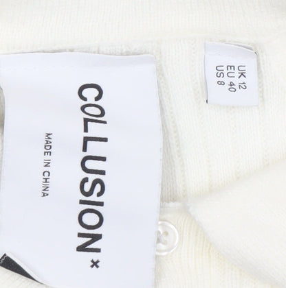Womens UK Size 12 COLLUSION Ivory Cropped Polo