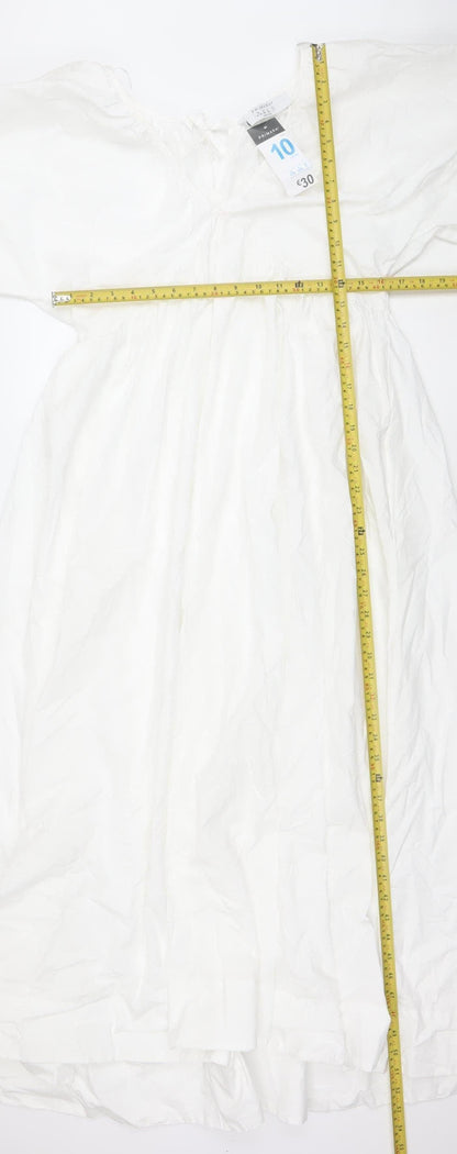 Primark Women White Cotton Puff Sleeve A-Line Midi Dress Size 10