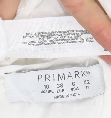 Primark Women White Cotton Puff Sleeve A-Line Midi Dress Size 10