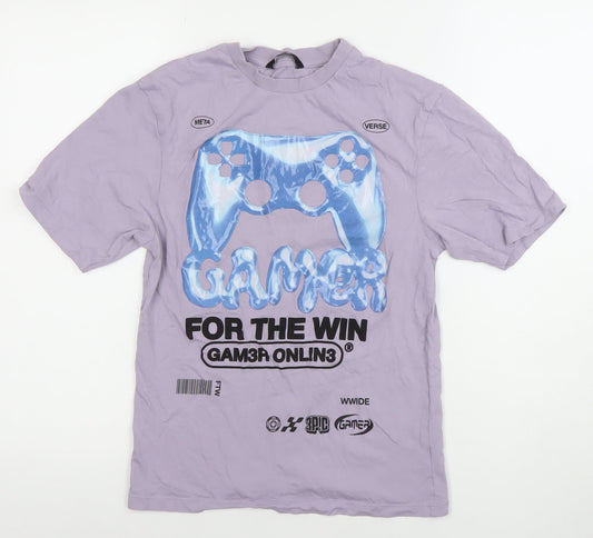 George Boys Purple Gamer Graphic T-Shirt 9-10 Years Short Sleeve Cotton