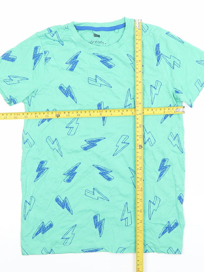 F&F Boys Green Lightning Print Short Sleeve Cotton Pyjama Top 10-11 Years