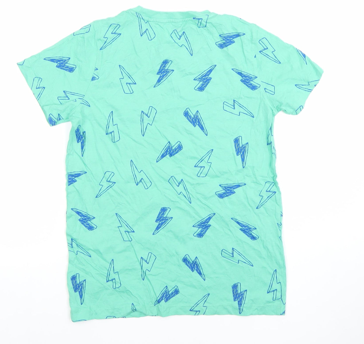 F&F Boys Green Lightning Print Short Sleeve Cotton Pyjama Top 10-11 Years