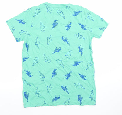 F&F Boys Green Lightning Print Short Sleeve Cotton Pyjama Top 10-11 Years