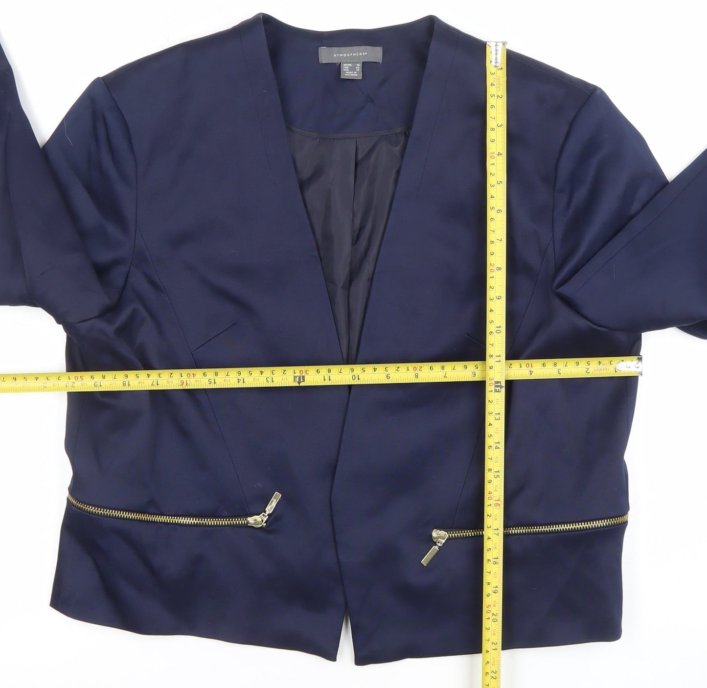 Atmosphere Women's Navy Blue Blazer Jacket Size 18 Lined Zip Detail