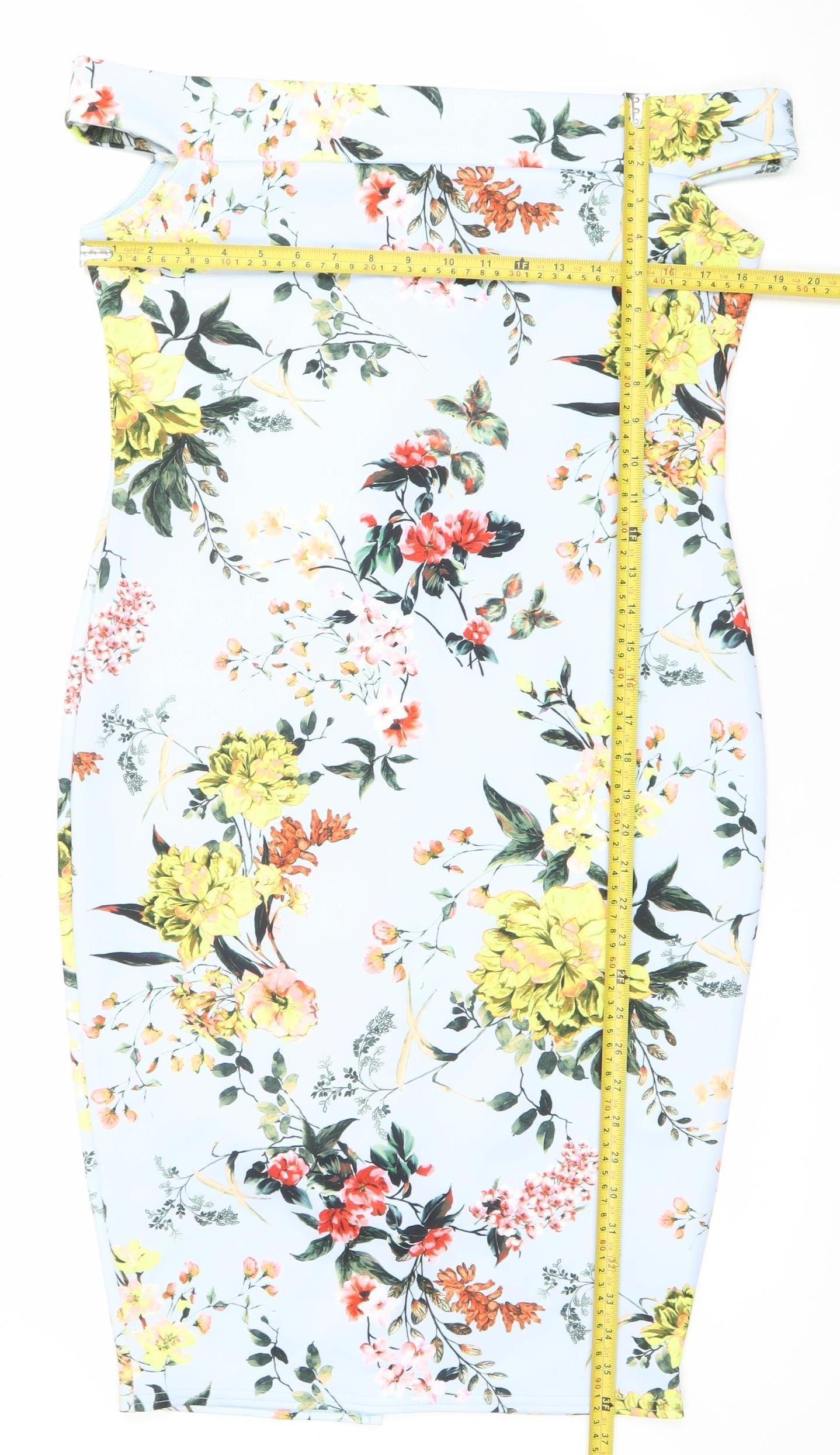 Boohoo Plus Size 18 Floral One Shoulder Bodycon Dress Multicoloured