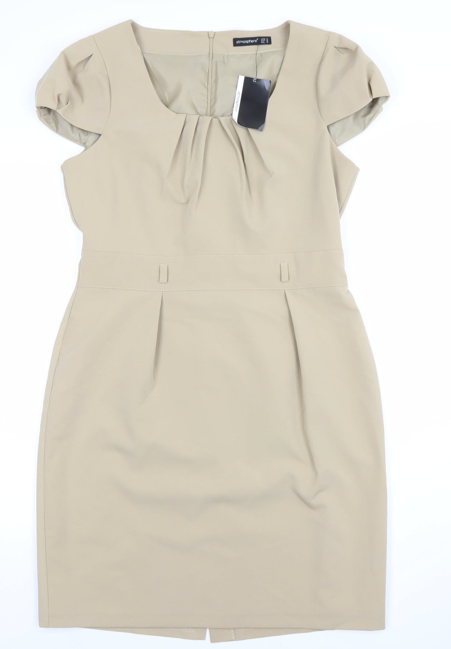 Atmosphere Women’s Beige Sheath Knee Length Dress Size 14 Short Sleeve