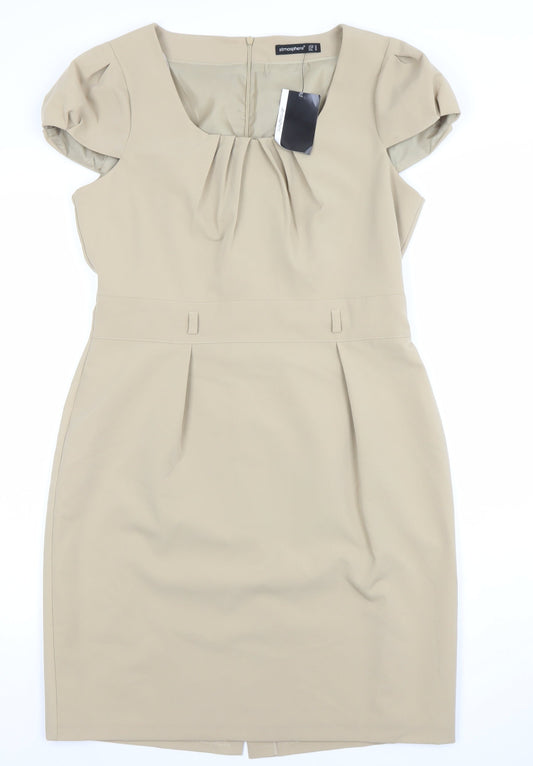 Atmosphere Women’s Beige Sheath Knee Length Dress Size 14 Short Sleeve