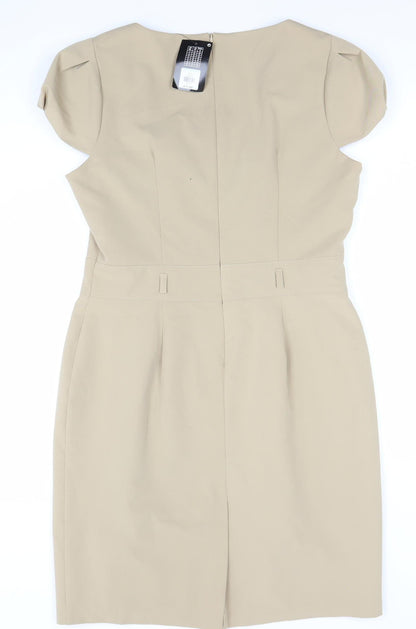 Atmosphere Women’s Beige Sheath Knee Length Dress Size 14 Short Sleeve
