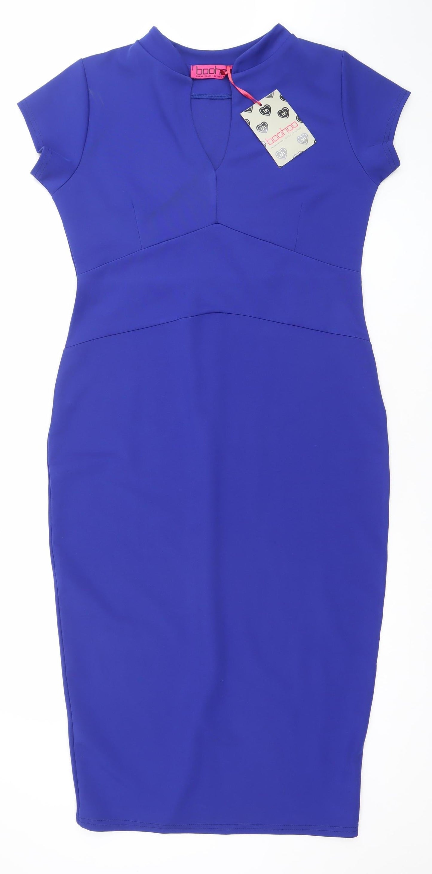 Boohoo Women Blue Size 14 Bodycon Short Sleeve Knee Length Dress