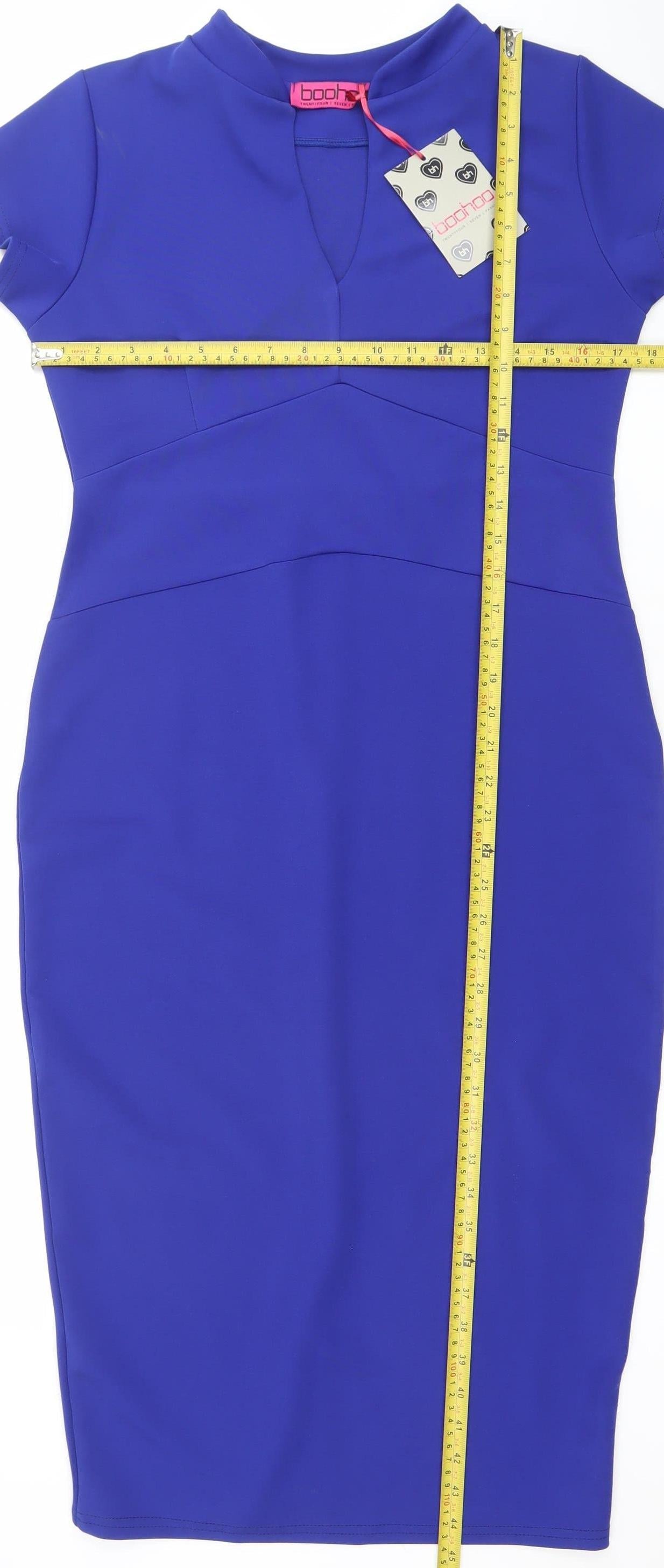 Boohoo Women Blue Size 14 Bodycon Short Sleeve Knee Length Dress