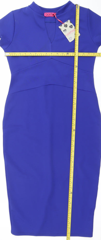 Boohoo Women Blue Size 14 Bodycon Short Sleeve Knee Length Dress