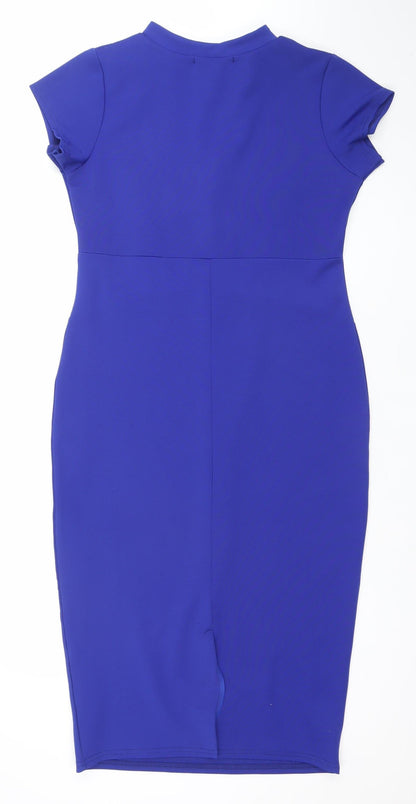 Boohoo Women Blue Size 14 Bodycon Short Sleeve Knee Length Dress