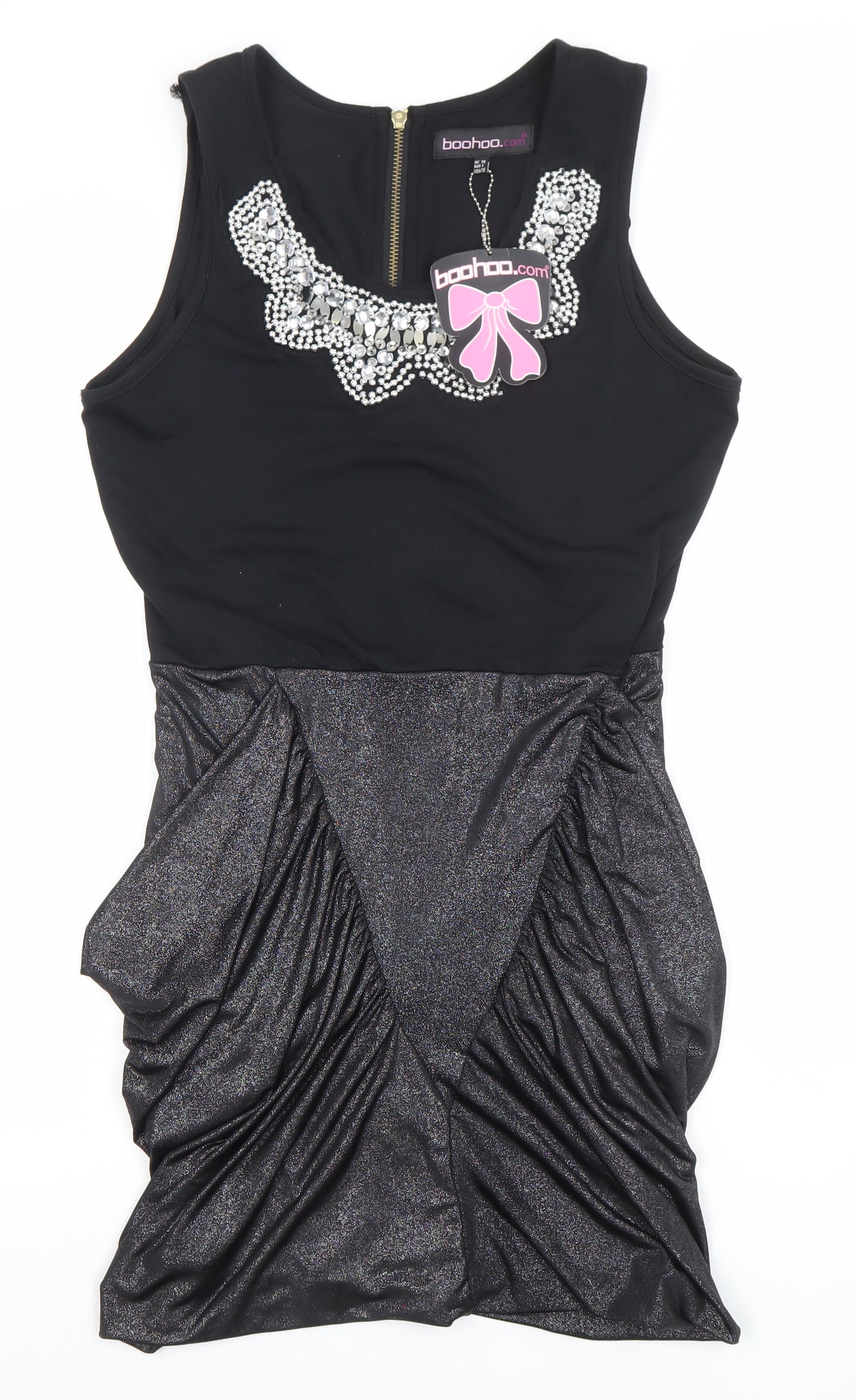 Boohoo Womens Black Size 14 Beaded Bodycon Party Dress