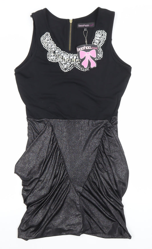 Boohoo Womens Black Size 14 Beaded Bodycon Party Dress