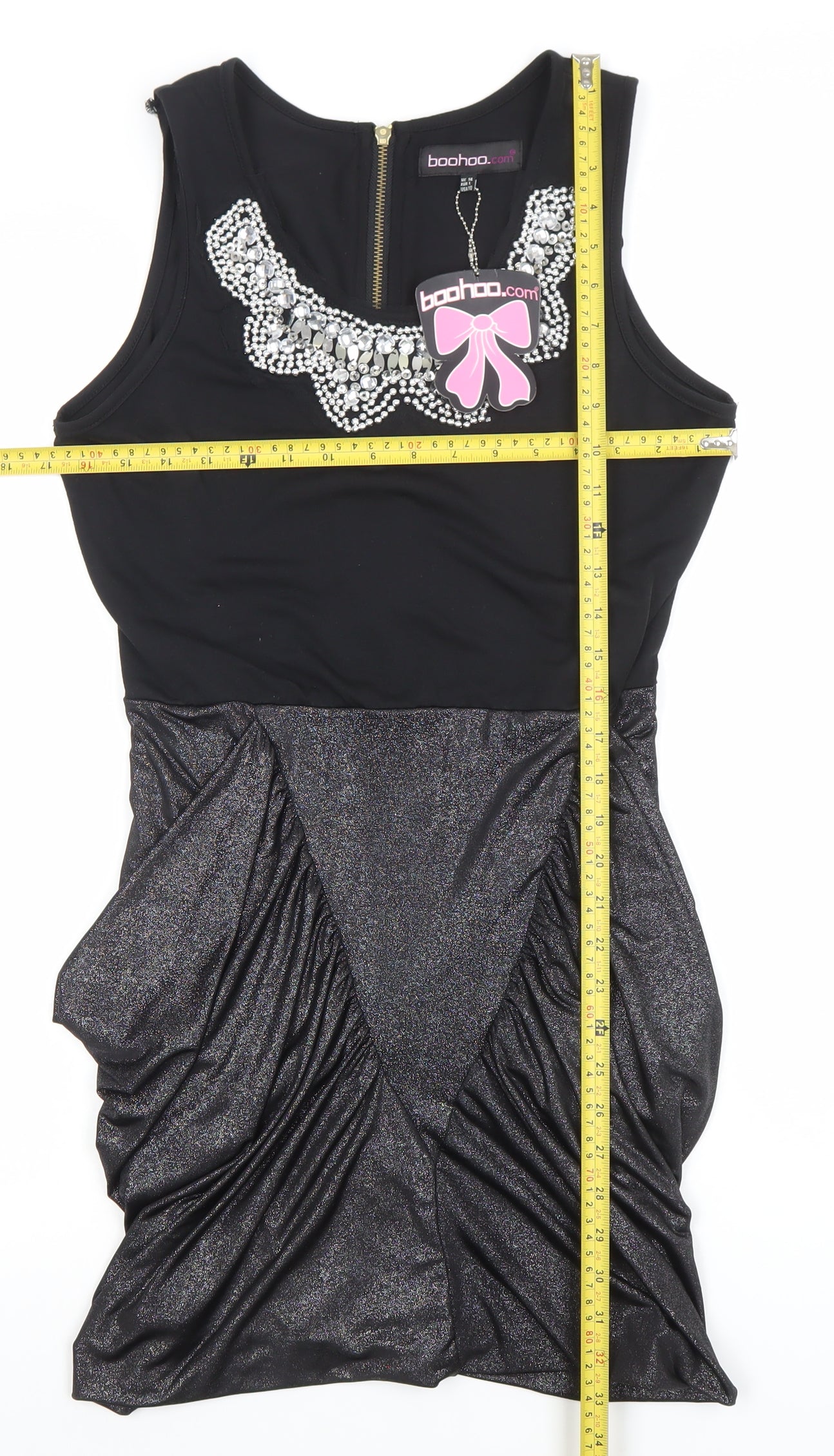 Boohoo Womens Black Size 14 Beaded Bodycon Party Dress